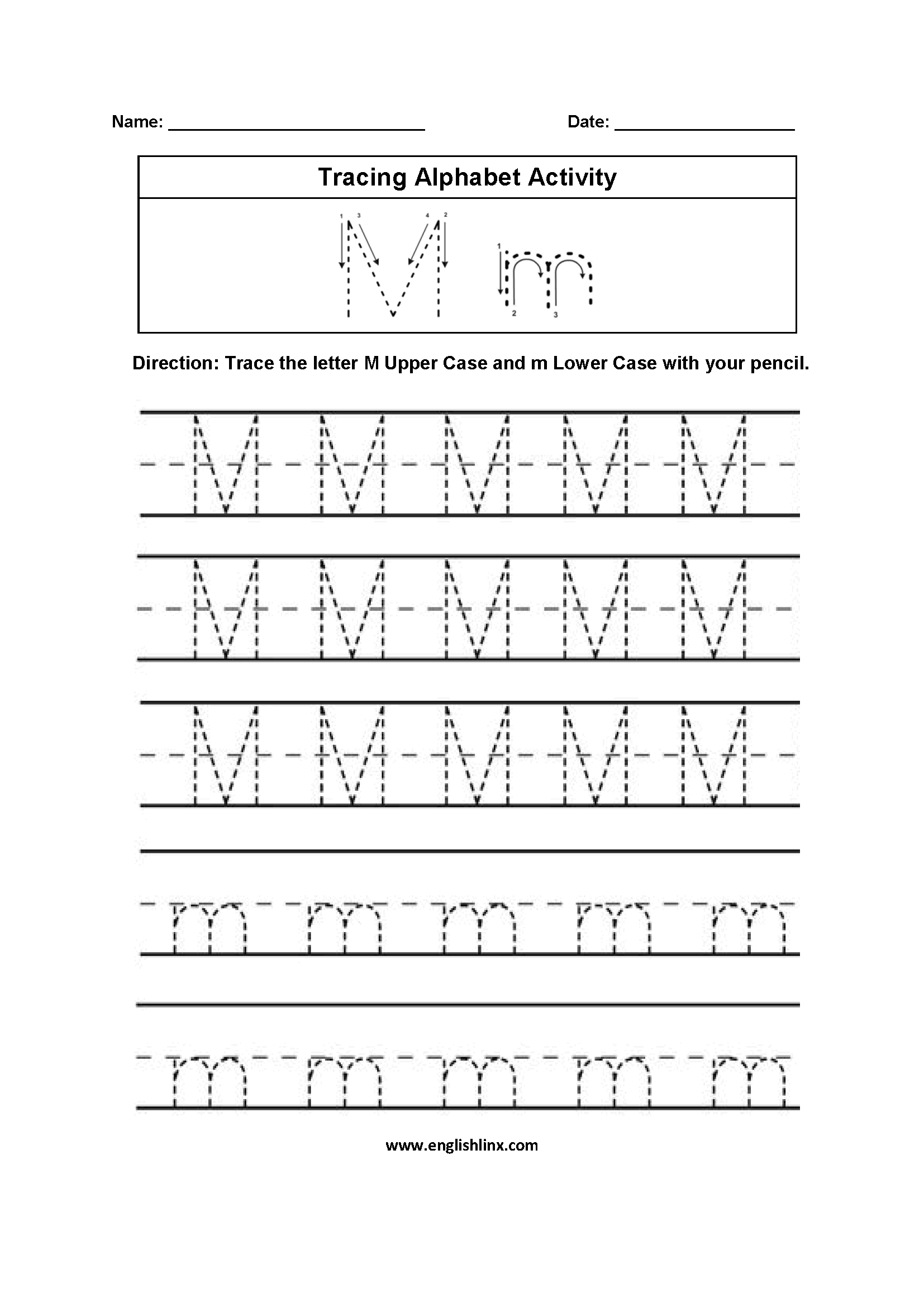 Alphabet Worksheets | Tracing Alphabet Worksheets In 2020 for Alphabet M Tracing