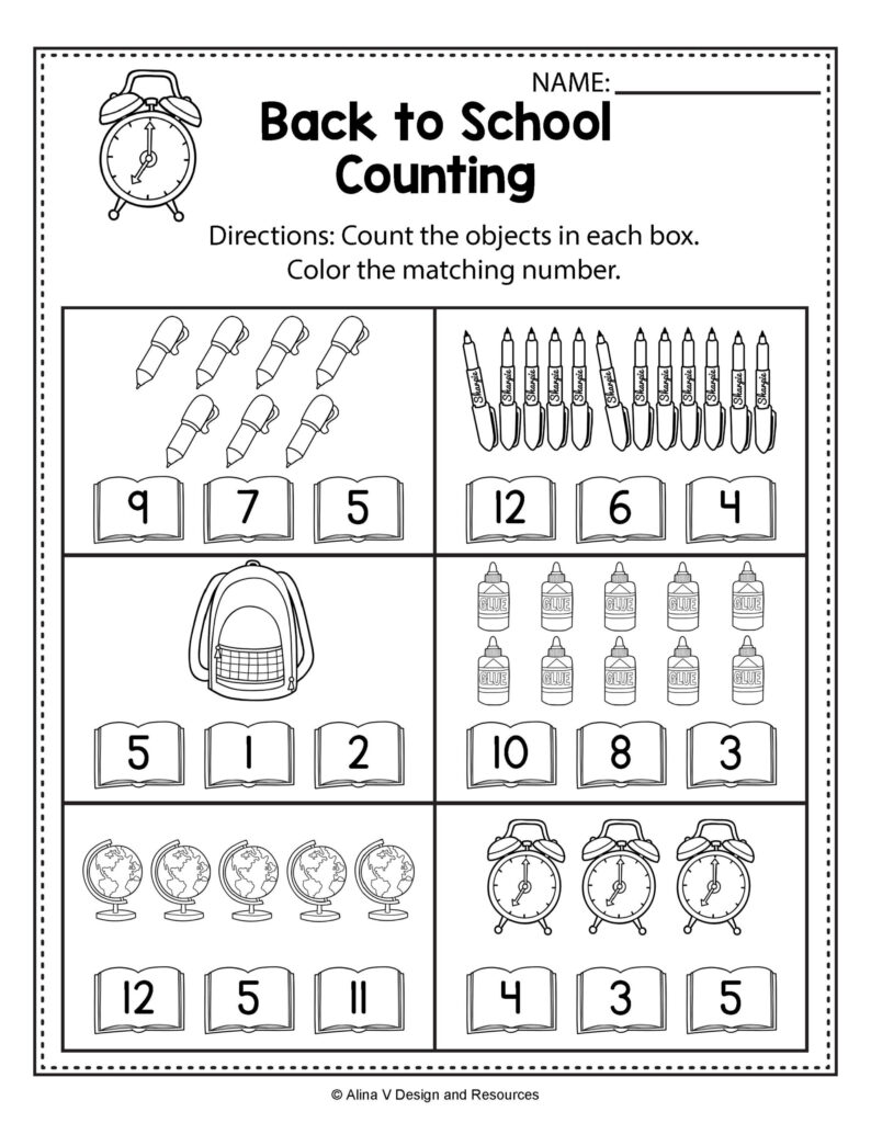 Back To School Kindergarten Worksheets Counting Tracing