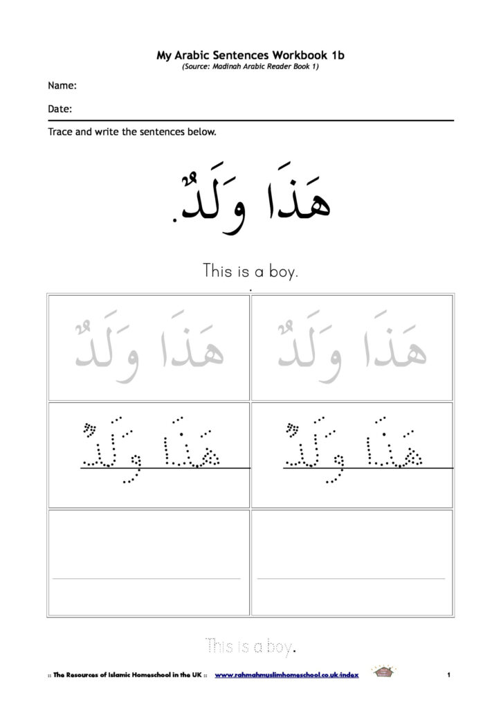 Basic Vocabulary And Short Sentences In Arabic For Kids The In Name Tracing In Arabic