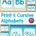 Beach & Ocean Print & Cursive Alphabets Classroom Decor Blue