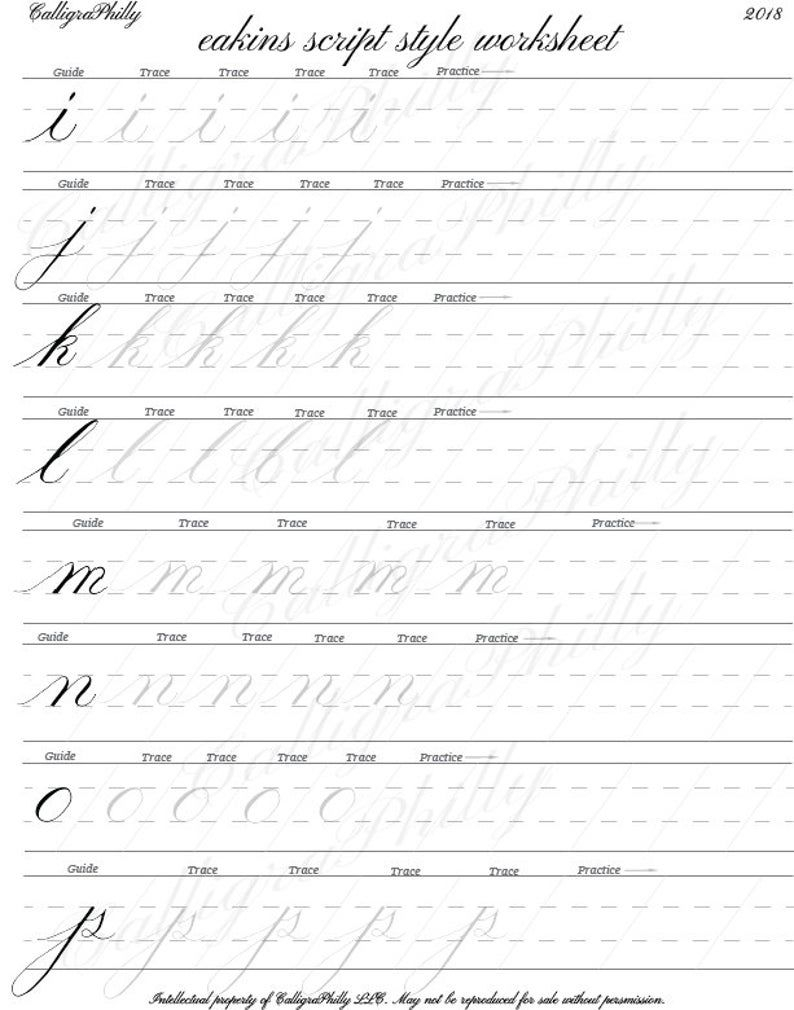 Beginner Level 1 Copperplate Calligraphy Alphabet Worksheet in Alphabet Tracing Level 1