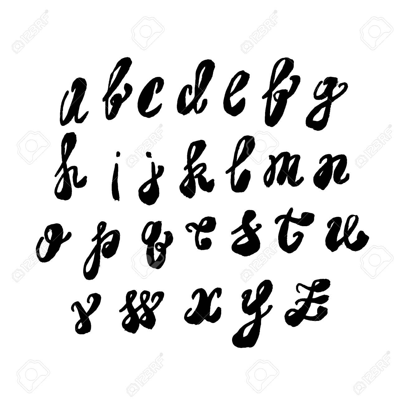 Black And White Hand Lettering Alphabet Design, Handwritten Brush..