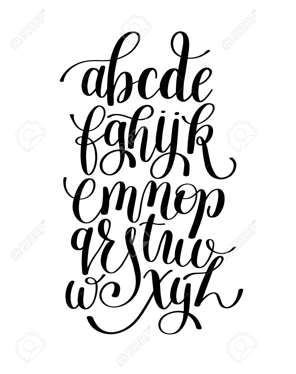 Black And White Hand Lettering Alphabet Design, Handwritten Brush..