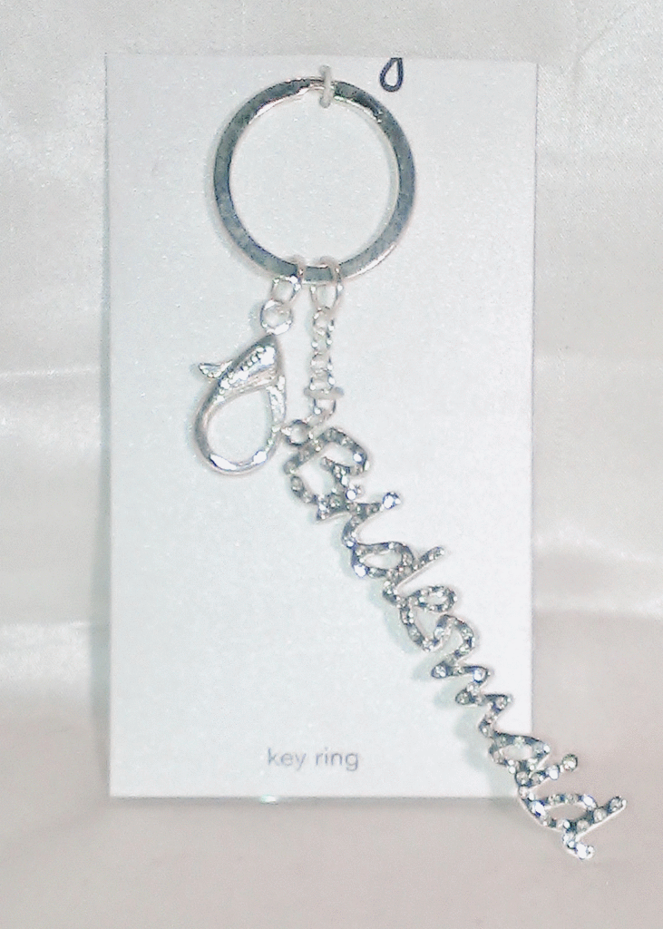 Bling Silver W/ Clear Rhinestones Cursive "bridesmaid" Keychain