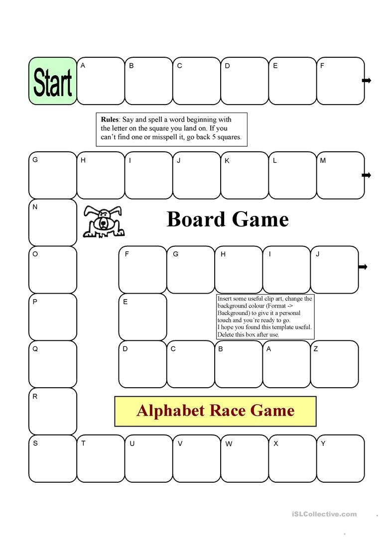 Board Game - Alphabet Race - English Esl Worksheets For within Alphabet Game Worksheets