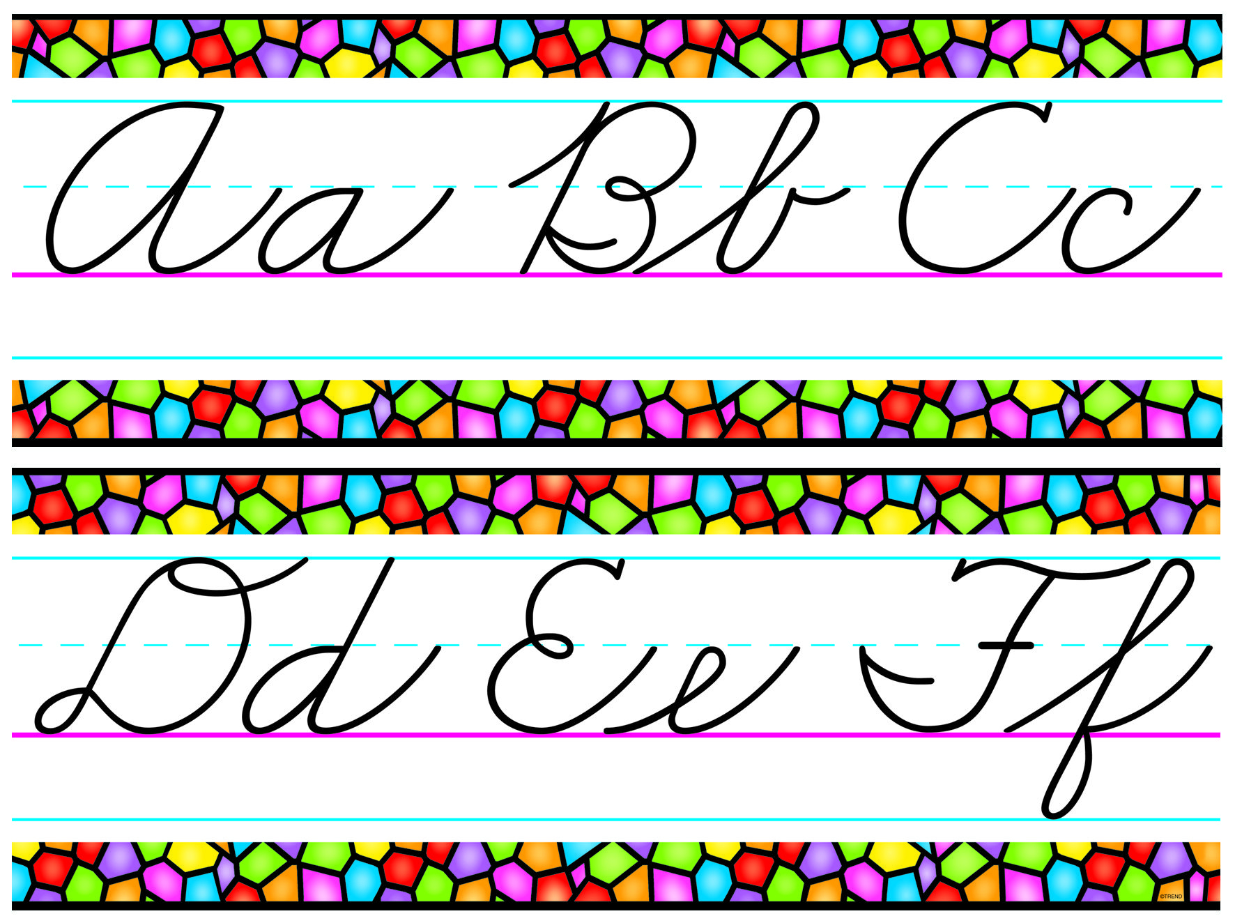 Bulletin Board Set - Stained Glass Cursive Alphabet 1