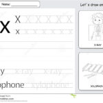 Cartoon X Ray Boy And Xylophone. Alphabet Tracing Worksheet