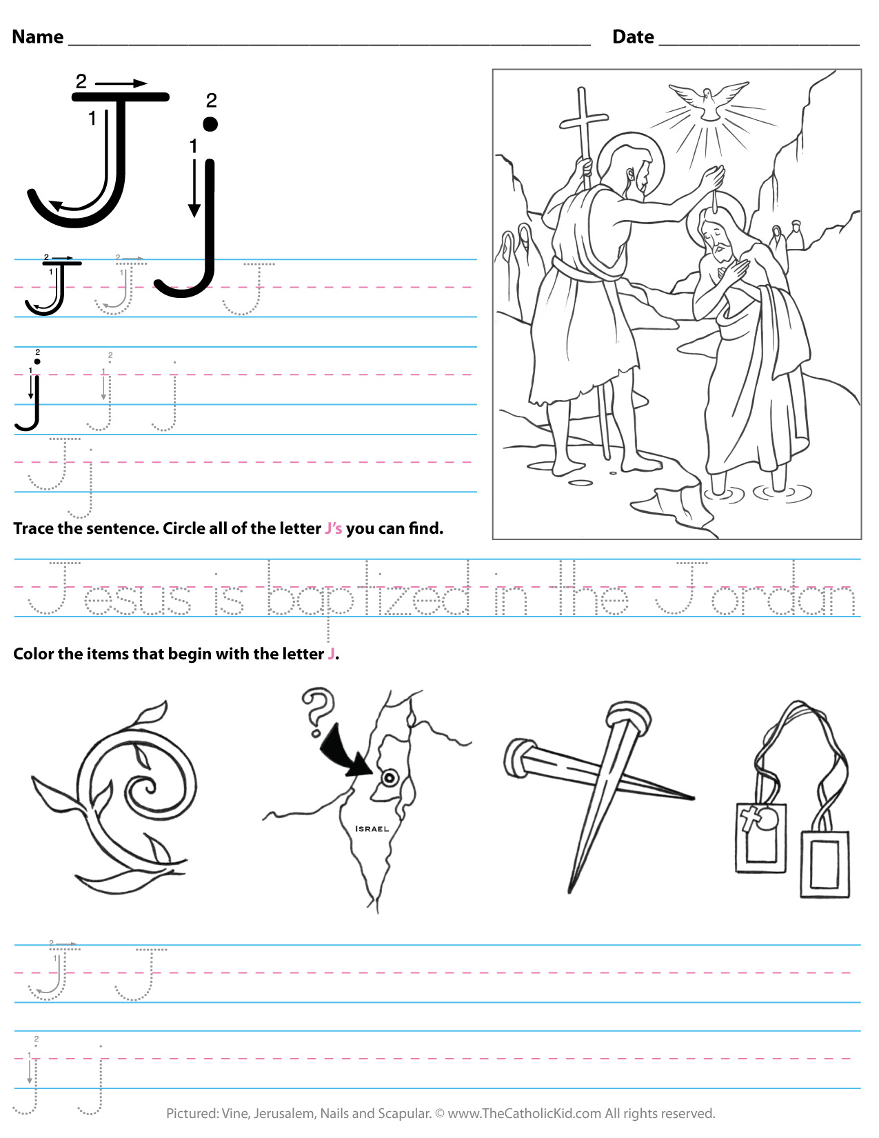 Catholic Alphabet Letter J Worksheet Preschool Kindergarten pertaining to Letter J Worksheets For Preschool