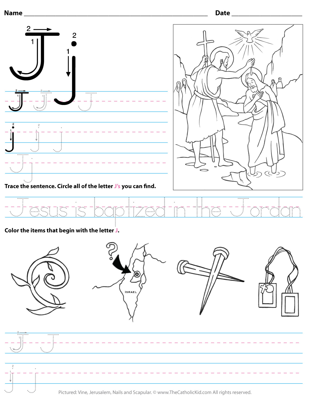 Catholic Alphabet Letter J Worksheet Preschool Kindergarten regarding Letter J Worksheets For Kindergarten