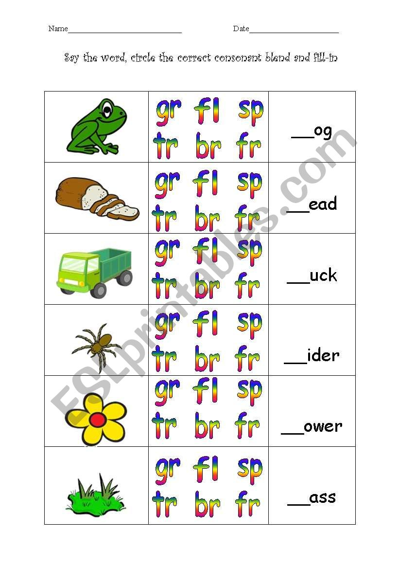 Consonant Blends - Esl Worksheetfleur with regard to Letter Blends Worksheets