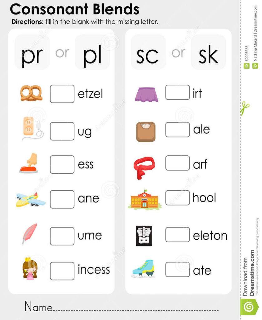Consonant Blends Missing Letter Worksheet For Education Inside Alphabet Blends Worksheets