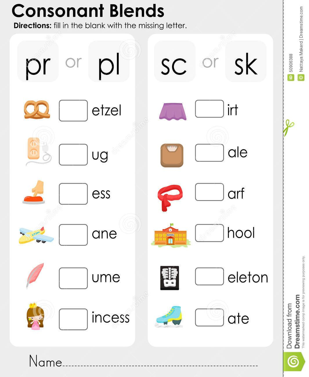 Consonant Blends Missing Letter Worksheet For Education inside Alphabet Blends Worksheets