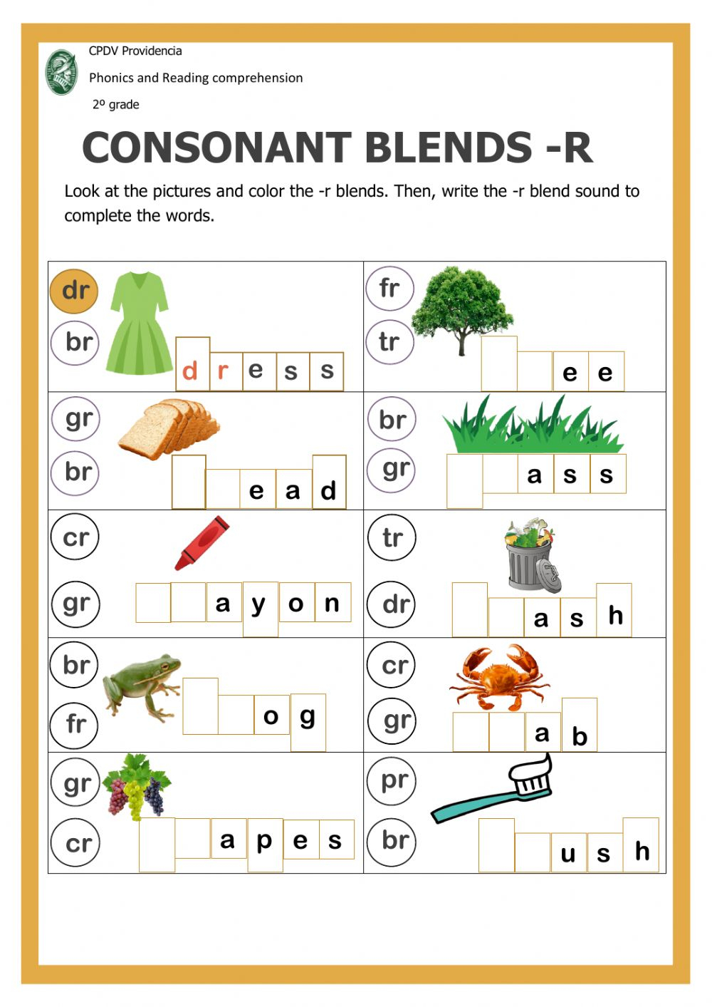 Consonant Blends With -R - Interactive Worksheet within Letter Blends Worksheets