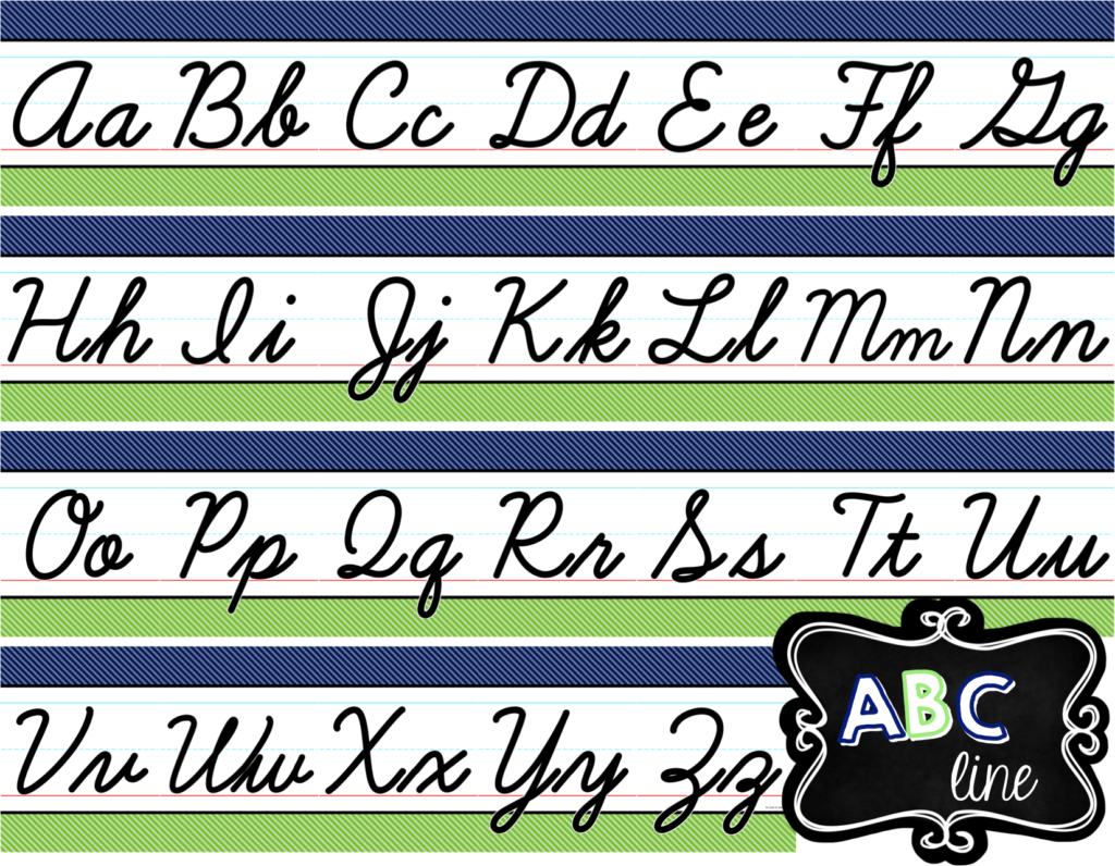 Cursive Alphabet Line   Navy & Lime Diagonal Stripe