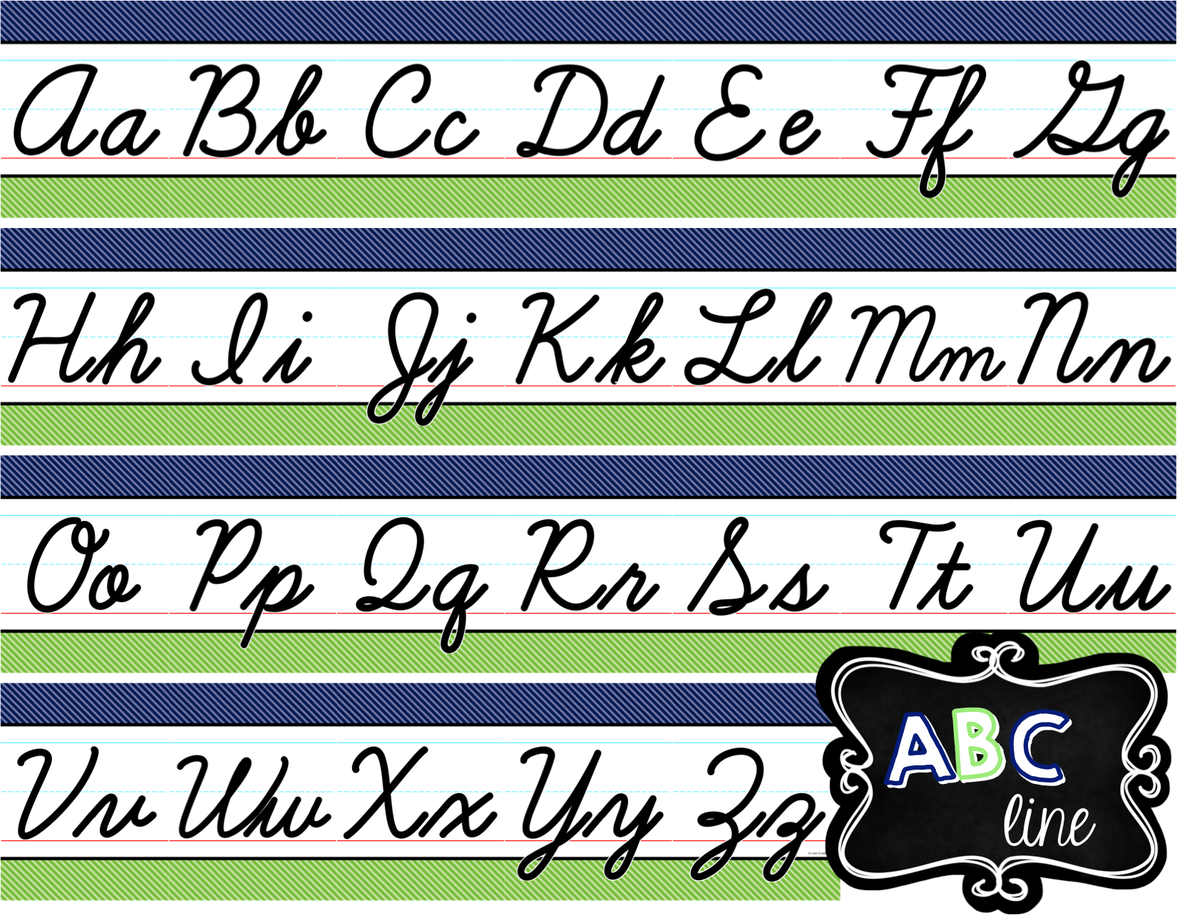 Cursive Alphabet Line - Navy &amp;amp; Lime Diagonal Stripe