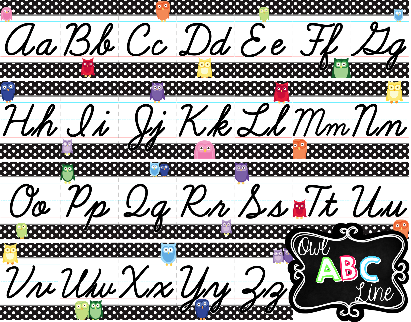 Cursive Alphabet Line For Classroom | AlphabetWorksheetsFree.com