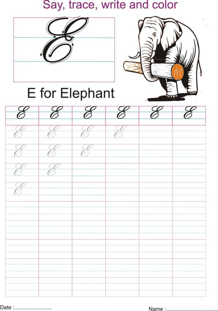 Cursive Captial Letter E Worksheet In 2020 | Letter E