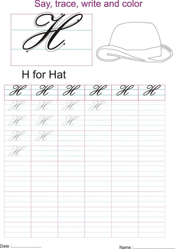 Cursive Captial Letter H Worksheet | Letter H Worksheets