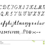 Cursive English Alphabet Letters, Numbers And Symbols. Hand