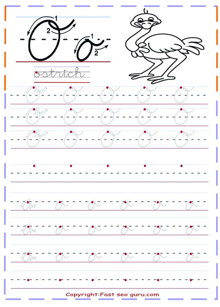 Cursive Handwriting Tracing Worksheets Letter O For Ostrich