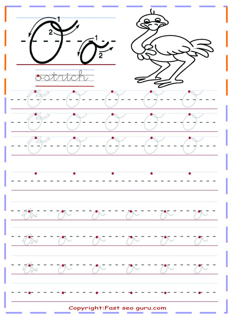 Cursive Handwriting Tracing Worksheets Letter O For Ostrich Cursive Handwriting Tracing Worksheets Letter O For Ostrich