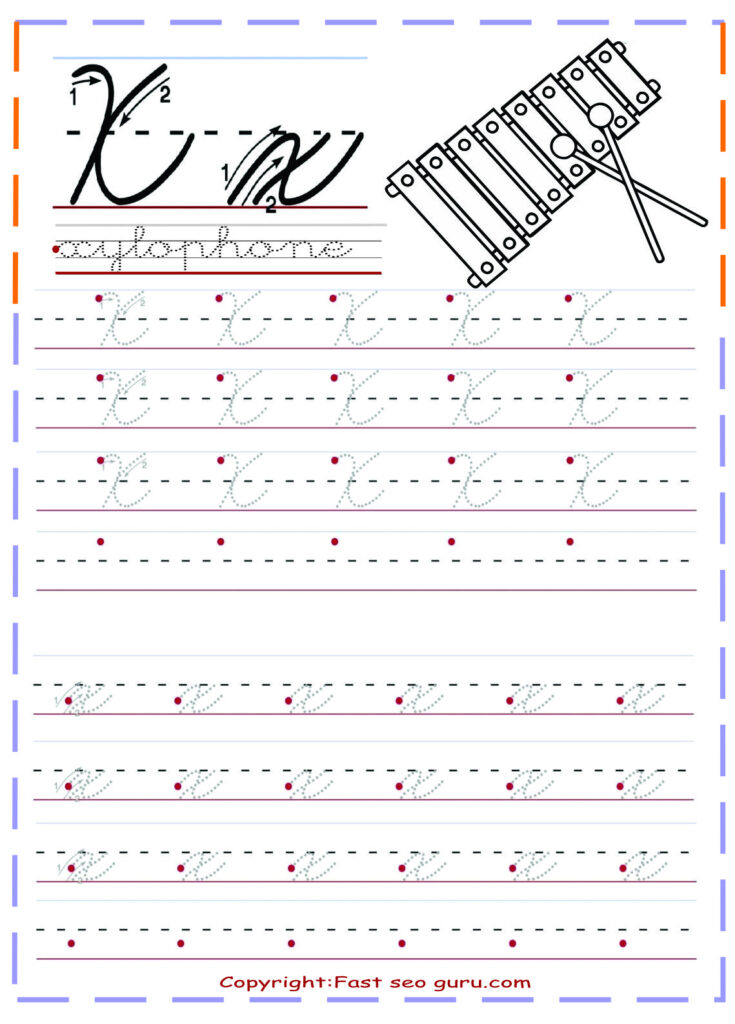 Cursive Handwriting Tracing Worksheets Letter X For Cursive Handwriting Tracing Worksheets Letter X For