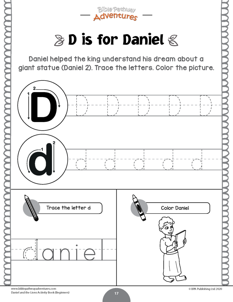 Daniel And The Lions Activity Book: Beginners – Bible Intended For Name Tracing Daniel