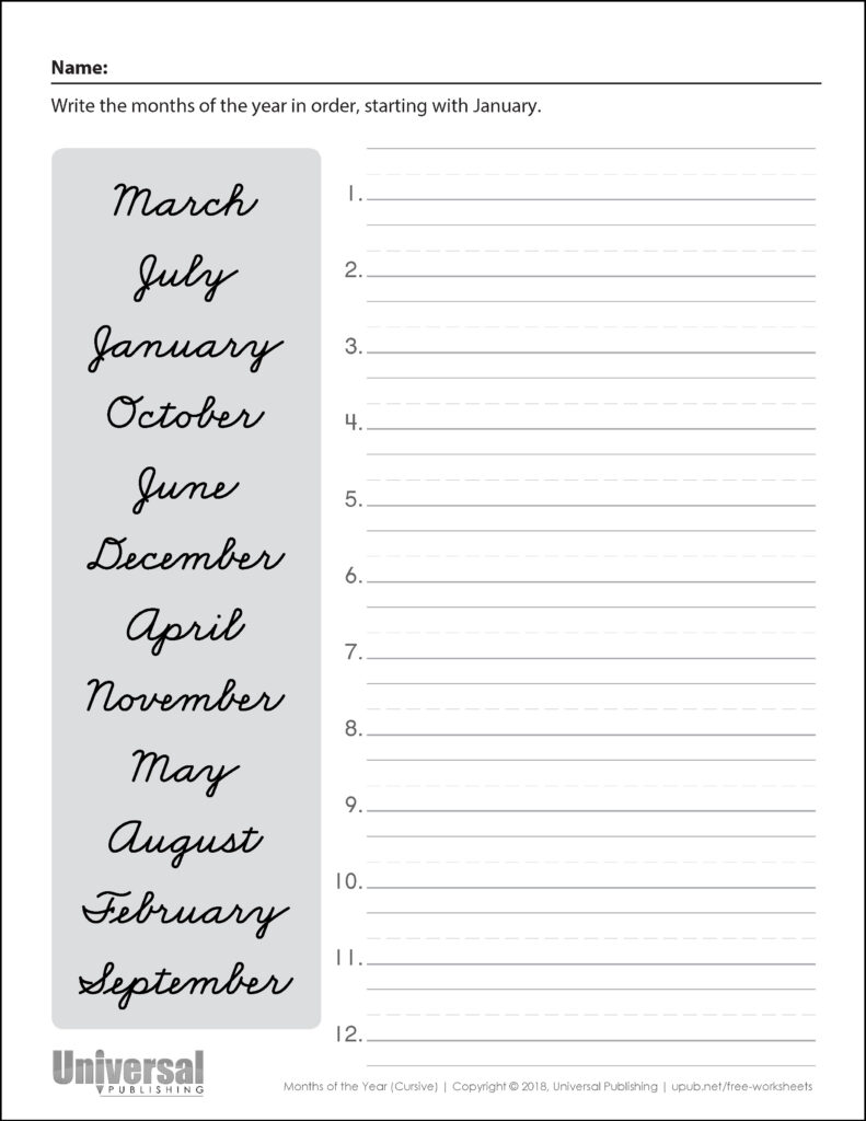 Days & Months | Free Printables   Universal Publishing Blog