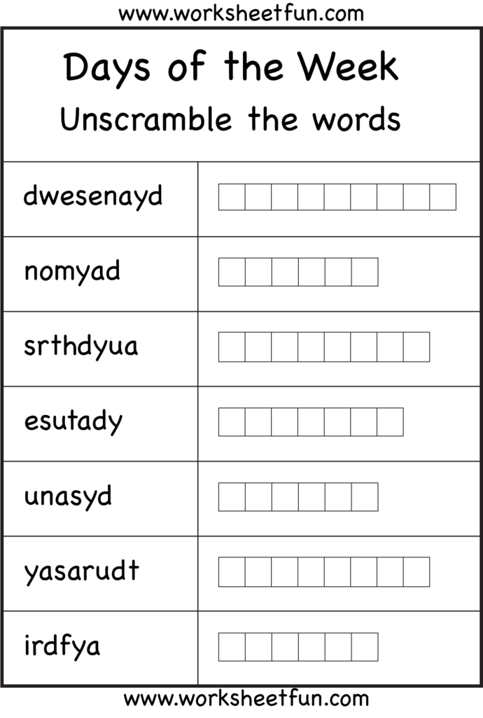 Days Of The Week – 2 Worksheets / Free Printable Worksheets