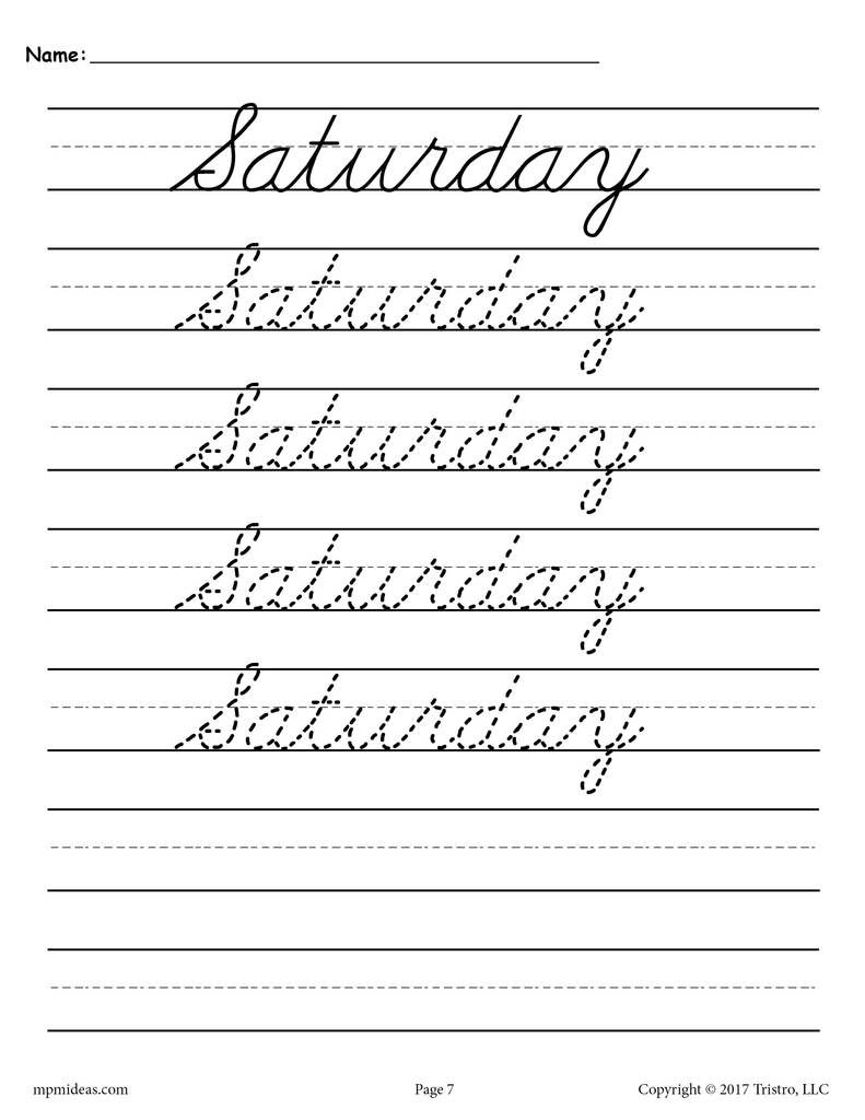 Days Of The Week Cursive Handwriting Worksheets In Name throughout Name Tracing Ideas