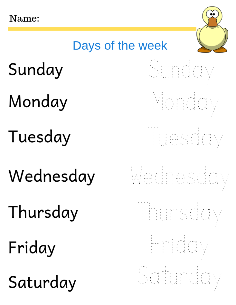 Days Of The Week Free Printables | Kindergarten Worksheets