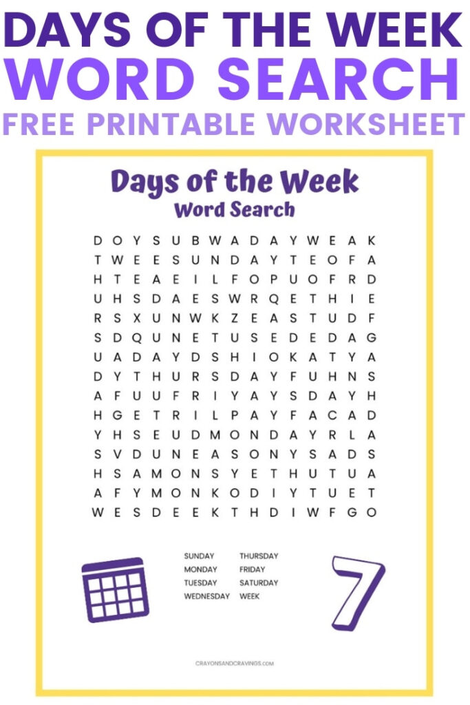 Days Of The Week Word Search   Free Printable Word Search