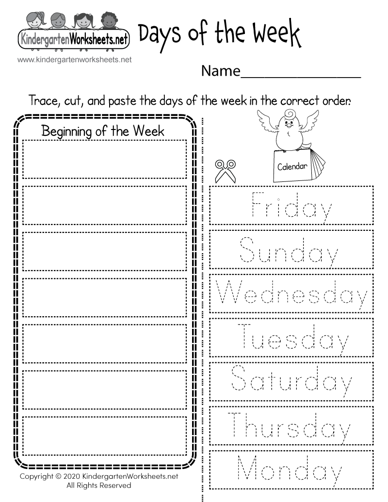 Printable Days Of The Week Worksheets