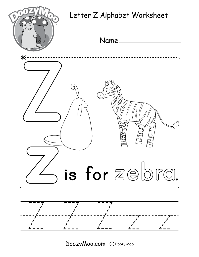 Doozy Moo's Printable Alphabet Book within Letter Z Tracing Sheet