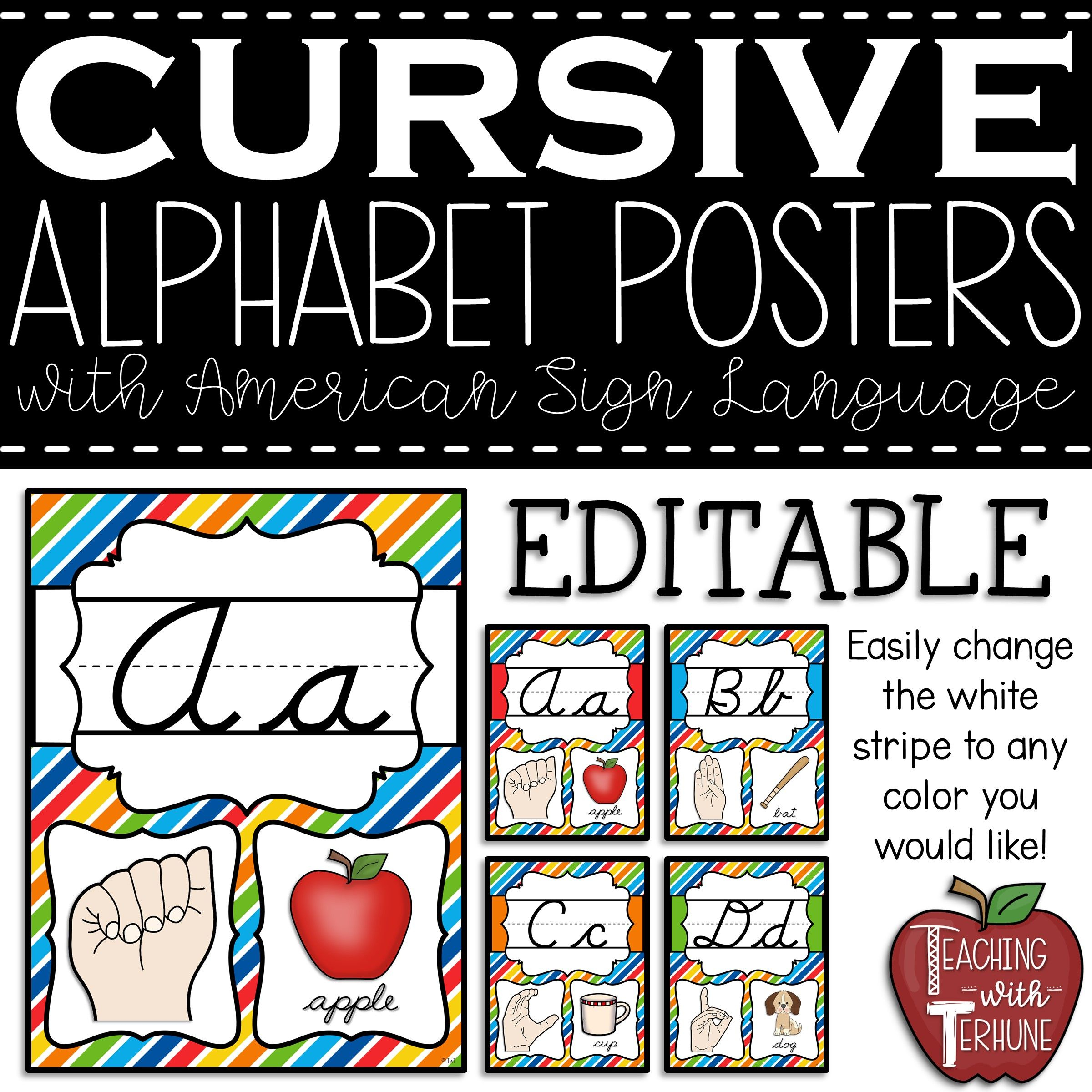 Editable Cursive Alphabet Posters With American Sign