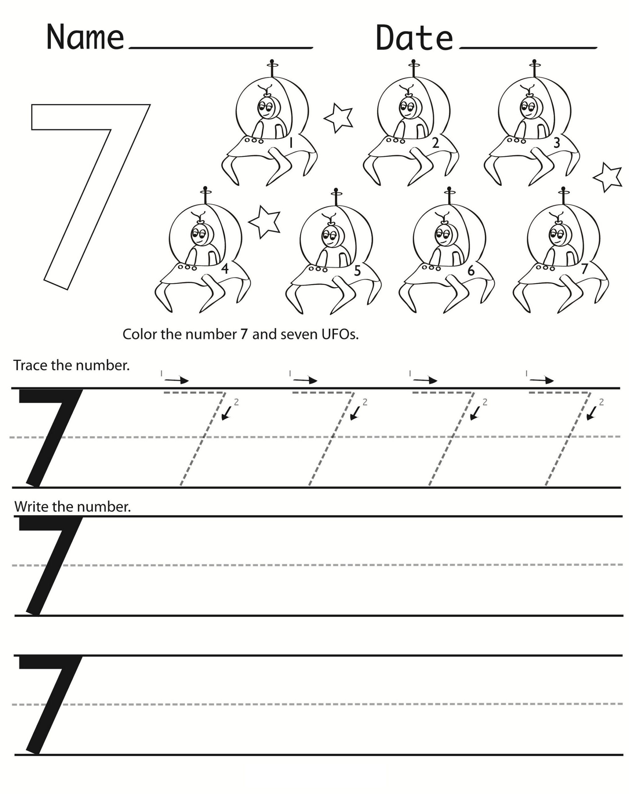 Educational Number 7 Tracing Worksheets For Preschoolers