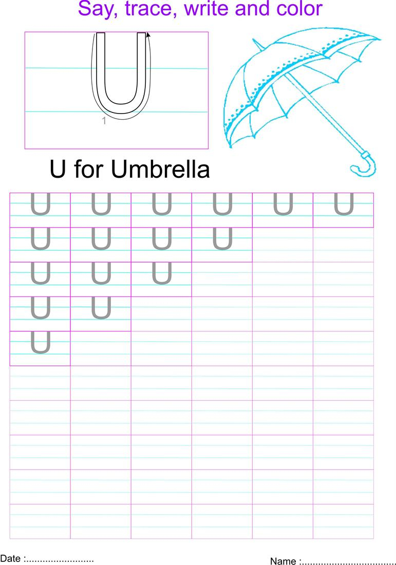 English Capital Letter 'u' Worksheet for Letter U Worksheets Pdf