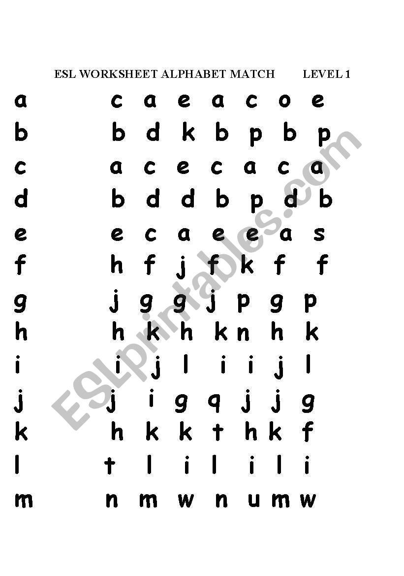 English Worksheets: Esl Matching Alphabet in Alphabet Worksheets For Esl