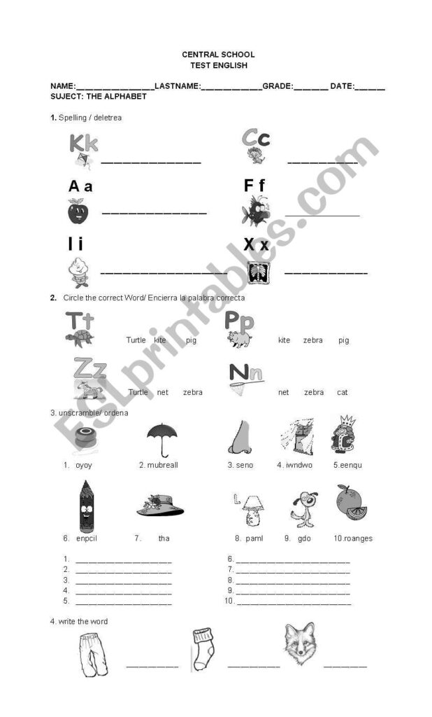 English Worksheets: Quiz Alphabet Regarding Alphabet Exam Worksheets