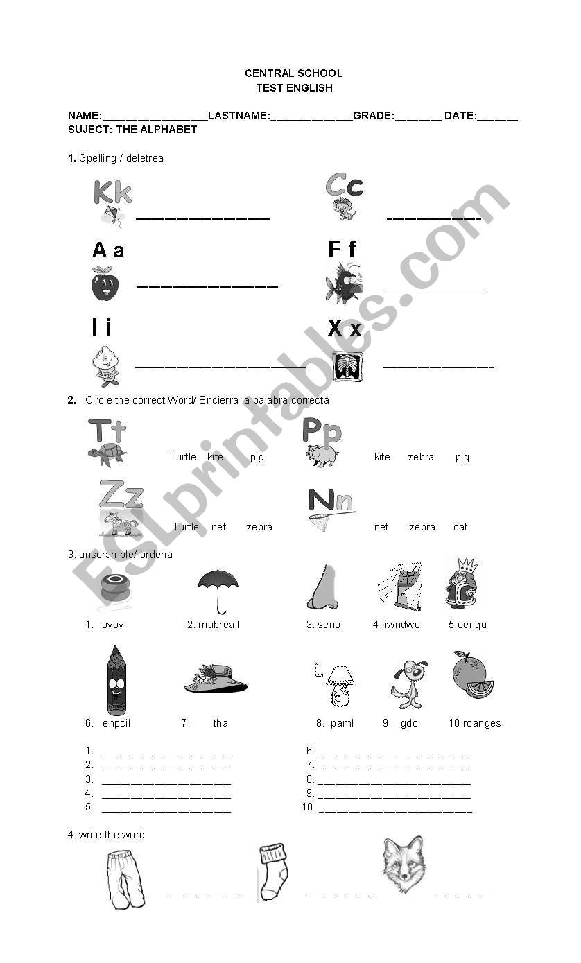 English Worksheets: Quiz Alphabet regarding Alphabet Exam Worksheets