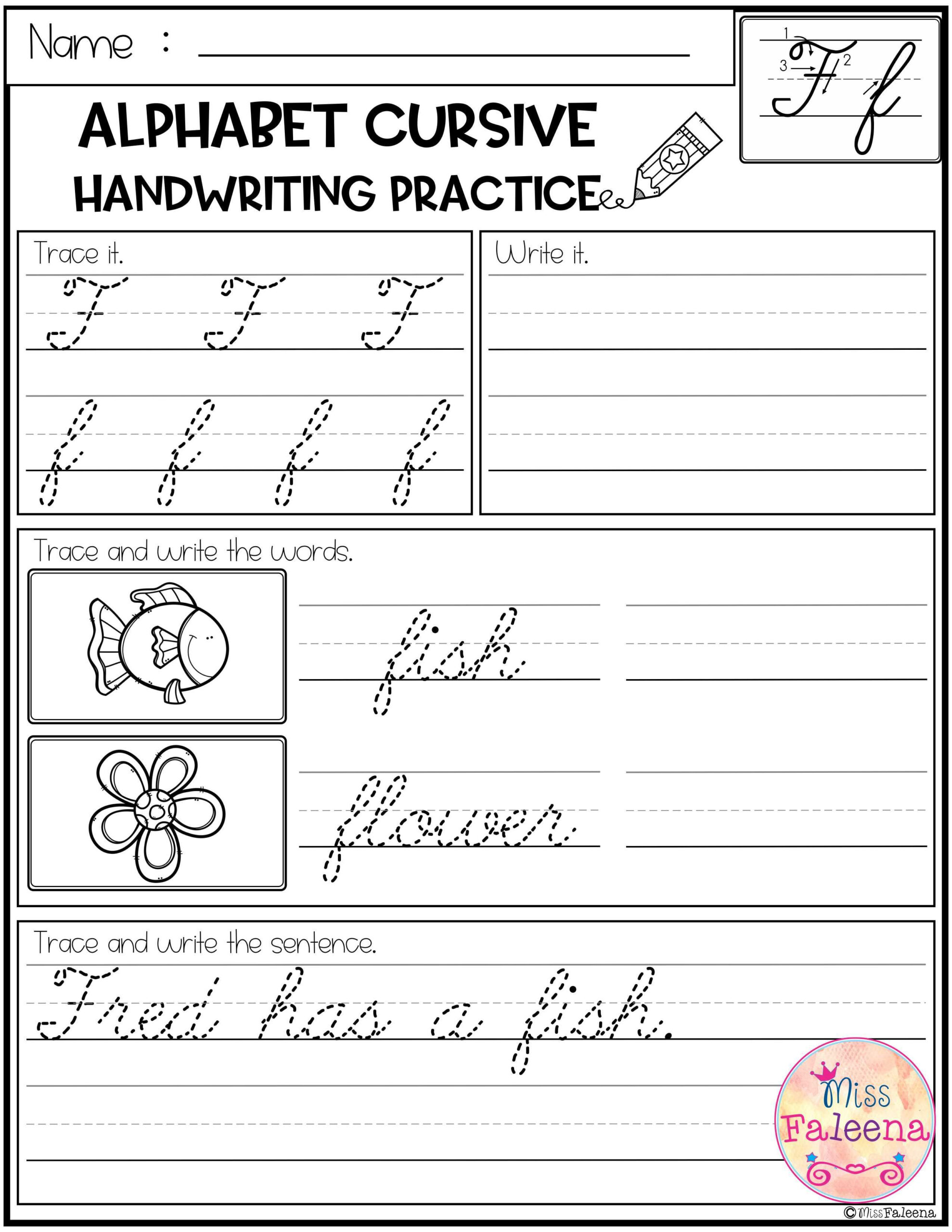 Free Alphabet Letters Cursive Handwriting Practice