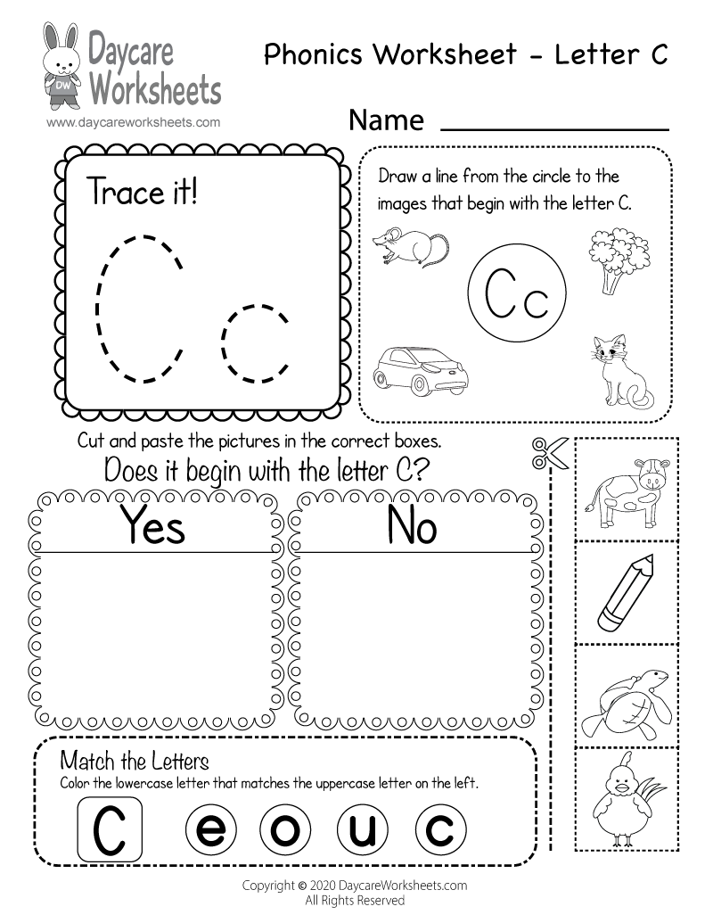 Free Letter C Phonics Worksheet For Preschool - Beginning Sounds throughout Letter C Worksheets For Kindergarten