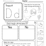 Free Letter D Phonics Worksheet For Preschool   Beginning Sounds