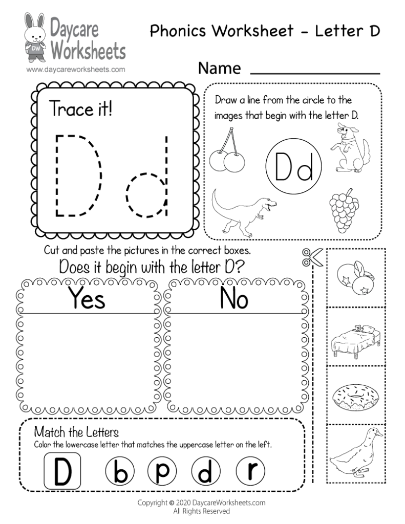 Free Letter D Phonics Worksheet For Preschool   Beginning Sounds Regarding Letter D Worksheets For Preschool