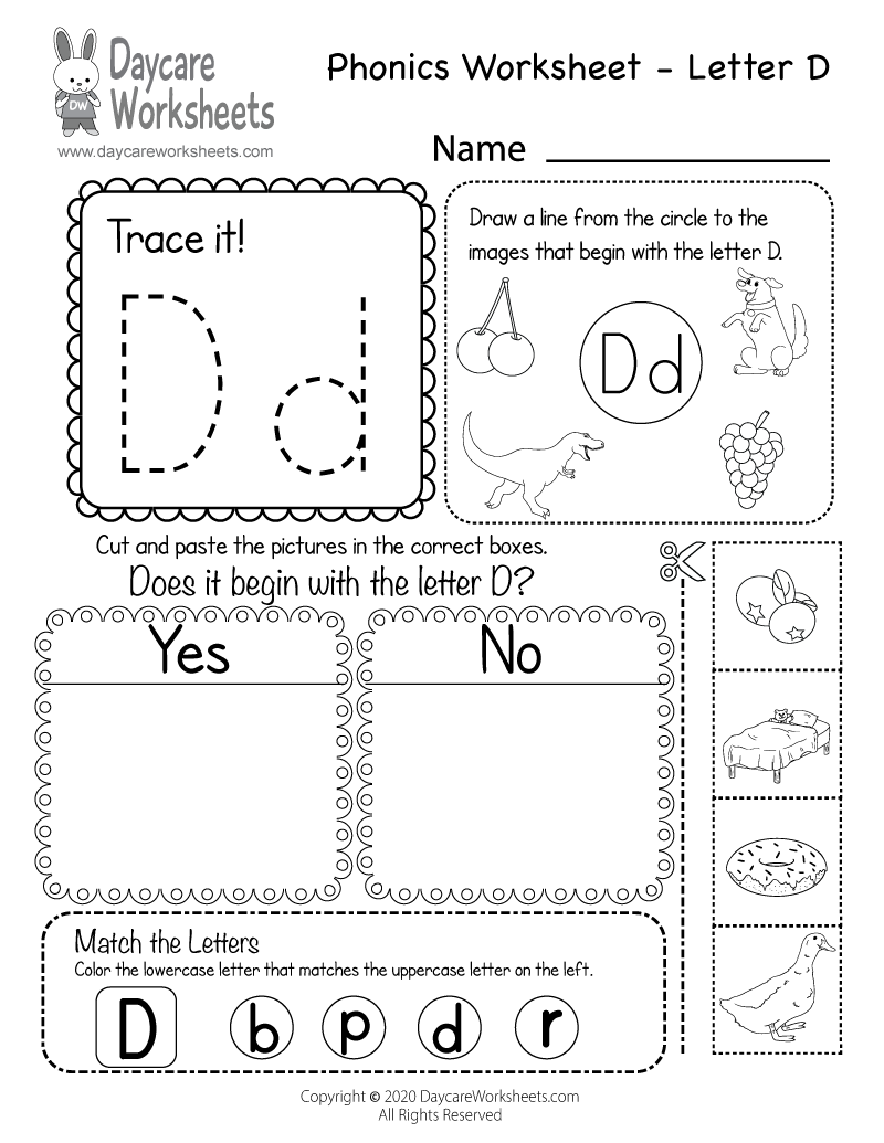 Free Letter D Phonics Worksheet For Preschool - Beginning Sounds