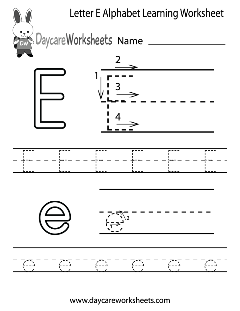 Free Letter E Alphabet Learning Worksheet For Preschool For Letter E Tracing Sheets
