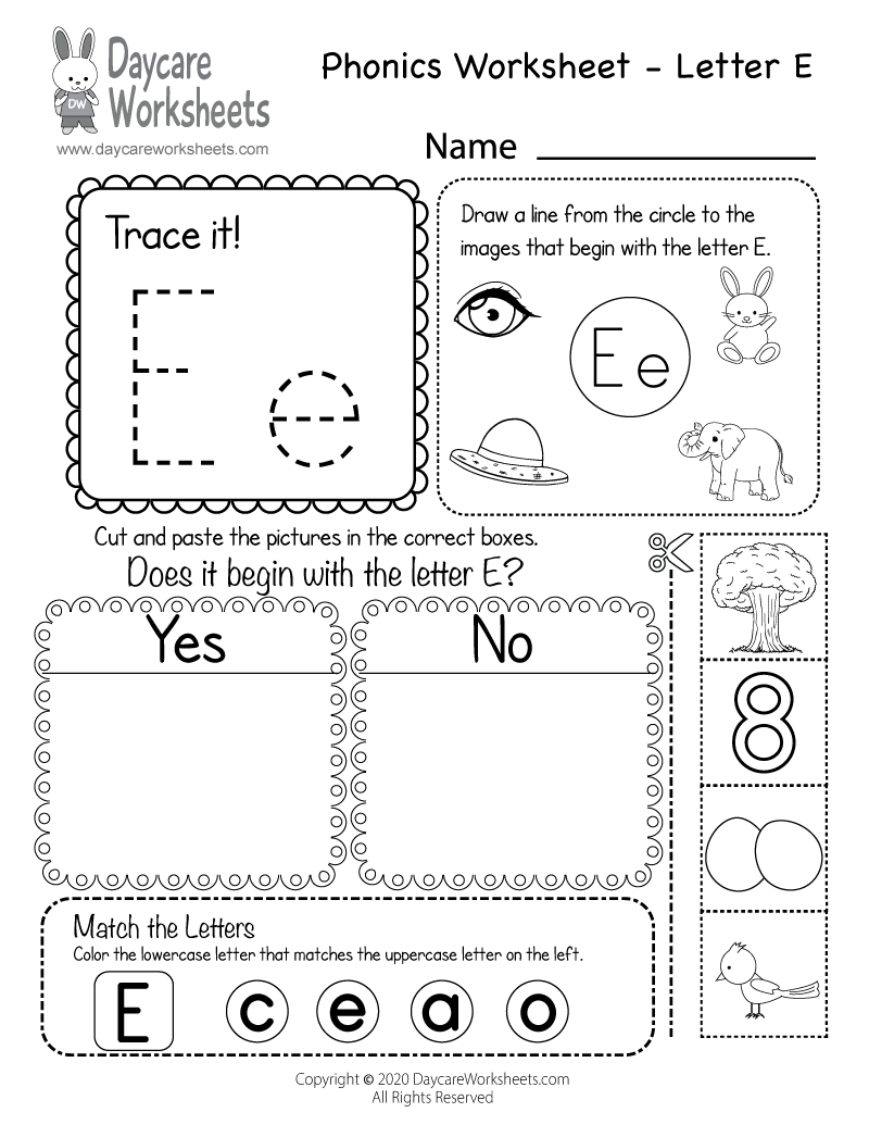 Free Letter E Phonics Worksheet For Preschool - Beginning Sounds pertaining to Letter Worksheets E
