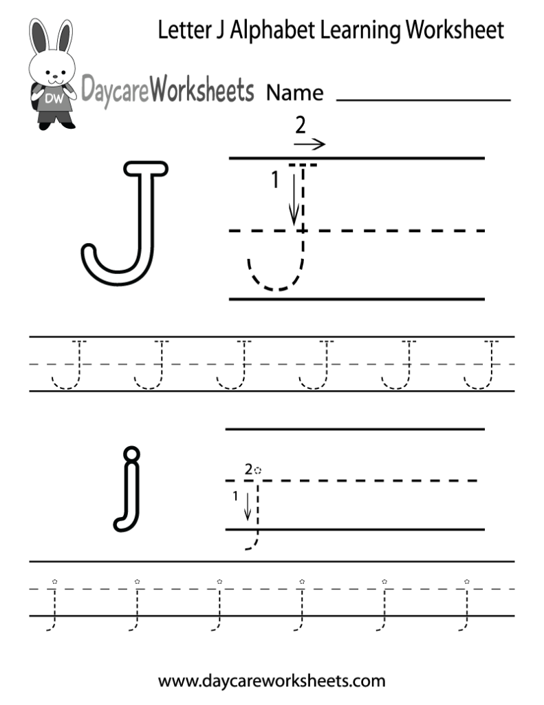 Free Letter J Alphabet Learning Worksheet For Preschool Intended For Letter J Tracing Printables