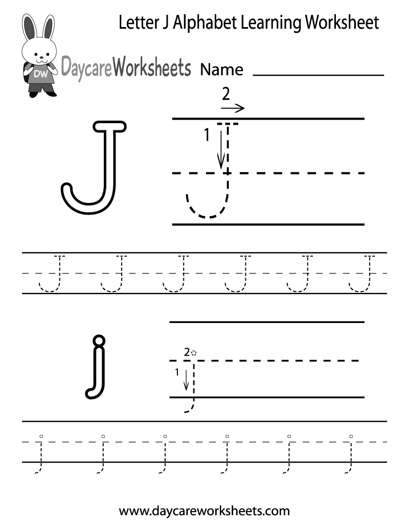 Free Letter J Alphabet Learning Worksheet For Preschool intended for Letter J Tracing Printables