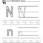 Free Letter N Alphabet Learning Worksheet For Preschool Within Letter N Tracing Page